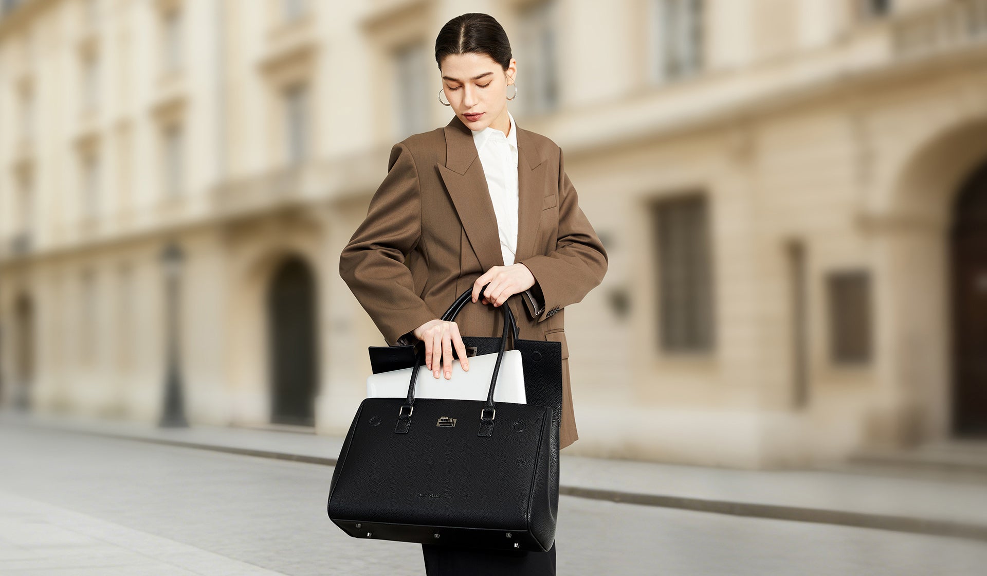 backpack or brief case for women in business travel The Navigator and daily tools ECOSUSI Sombre Vintage Briefcase for