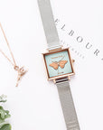 Victoria Hyde, VH1027M, Maida Vale Butterfly Edged, silbernes Mesh Armband, goldfarbenes Gehäuse, Accesoires
