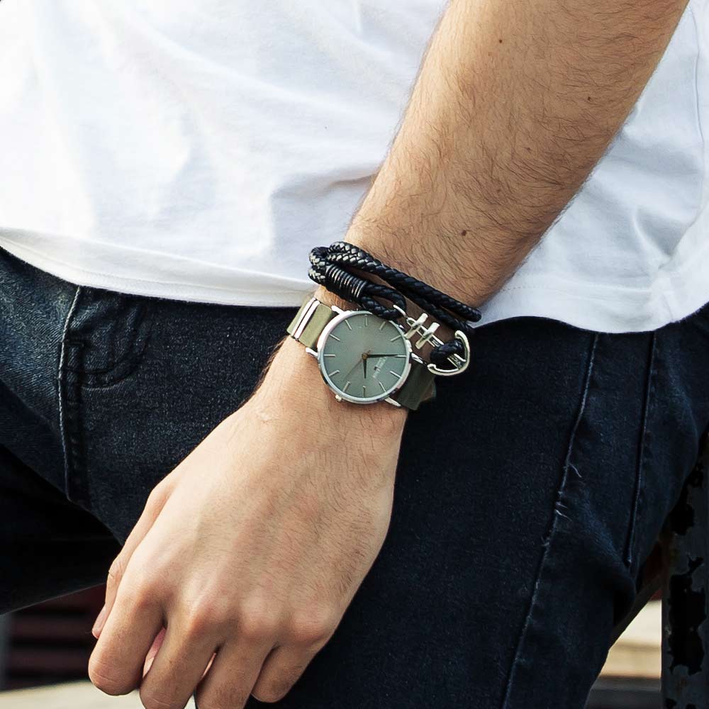 Victoria Hyde, VH30063, Richmond Classic, Grünes Lederarmband, Silbernes Gehäuse, Graues Ziffernblatt, Herrenuhr, Armbanduhr, Modelbild-2