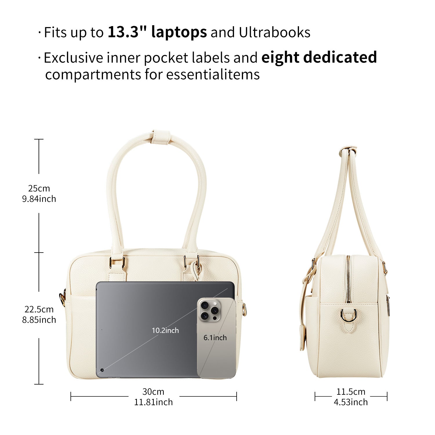 Business & notebook handbag Margaret small moon-white