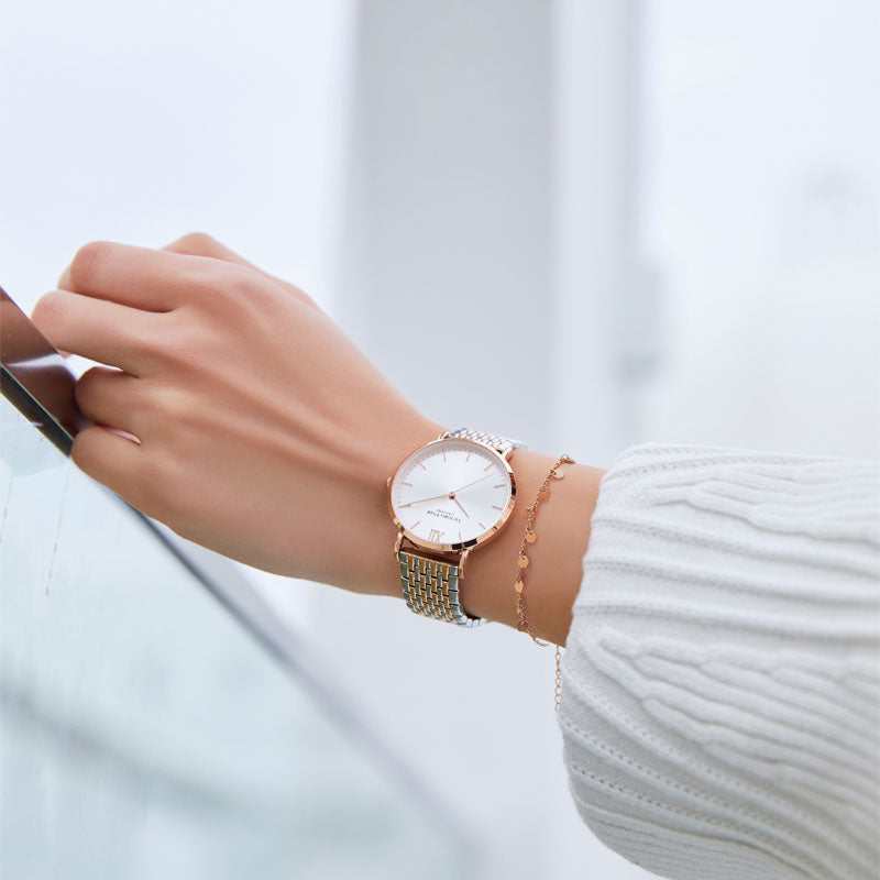 Bicolore Uhr in Rosegold und Silber mit passenden Armband