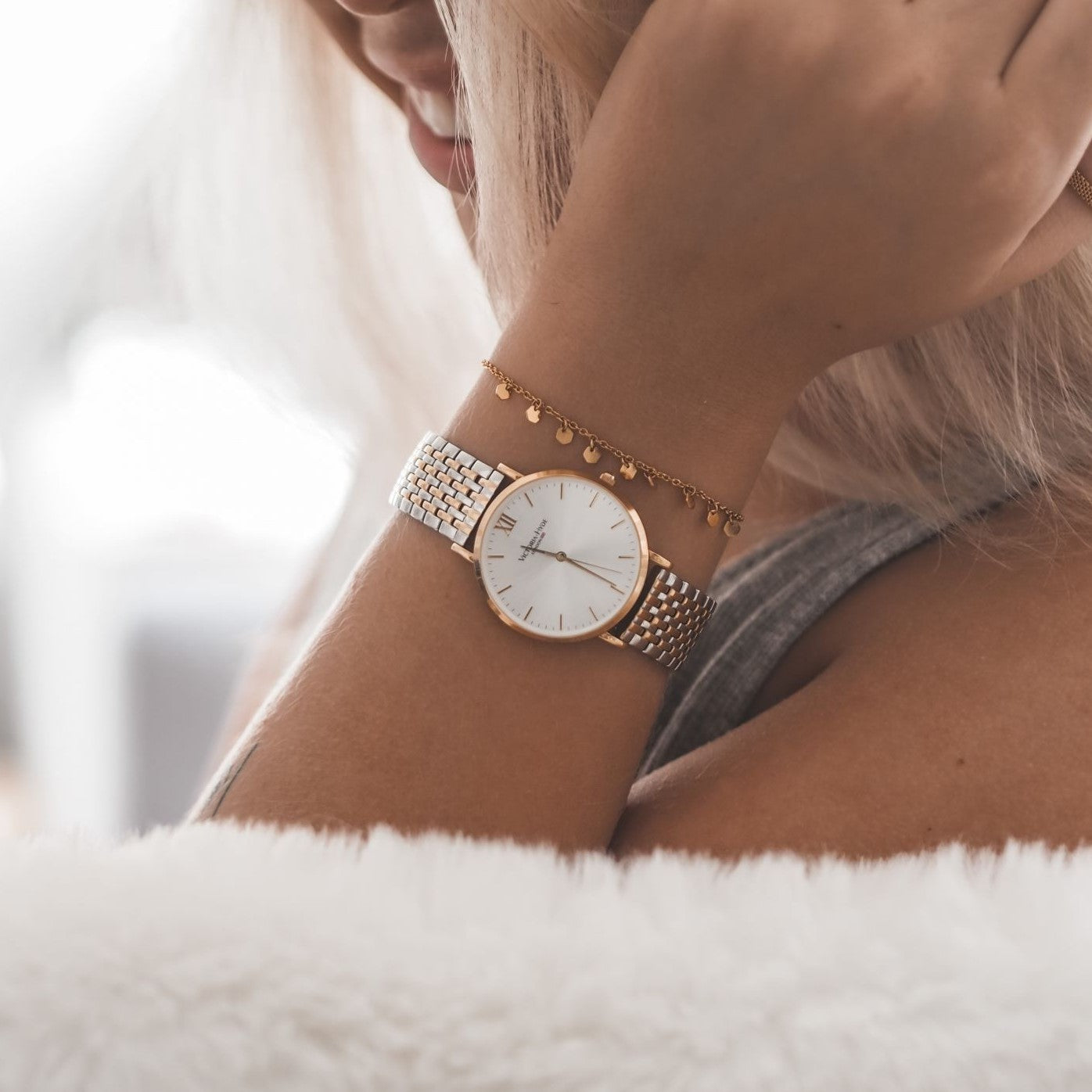 Bicolore Uhr in Rosegold und Silber mit passenden Armband