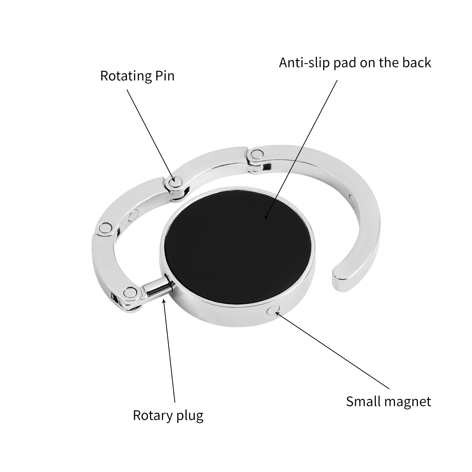 Victoria Hyde anti-slip purse hook “Abigail” – silicone grip, scratch-free, 32.9g, 43.5mm diameter, compact, stylish bag accessory for women.
