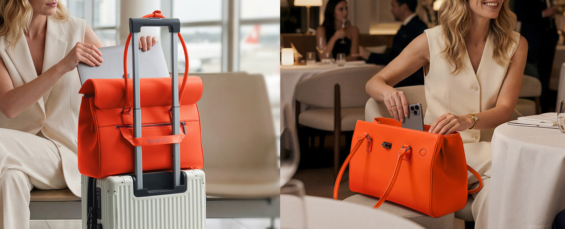 Victoria Hyde NEW WORK BAG Jolene Groß in Orange, moderne Laptoptasche Damen mit Trolley-Band, elegante Businesstasche für Büro, Pendeln, Geschäftsreisen und New Work Lifestyle.