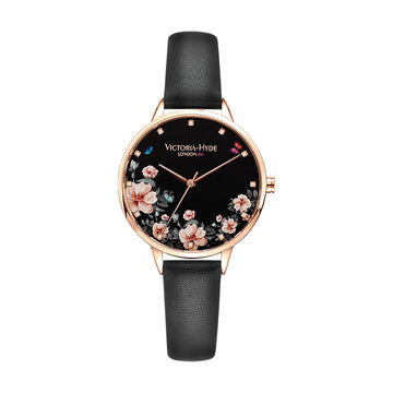 Victoria Hyde, VH1003F, Green Park Flower, Schwarz, DamenUhr, Vorderansicht