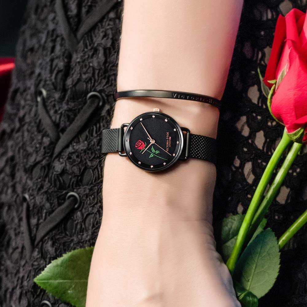 手表英国玫瑰纺织网黑色