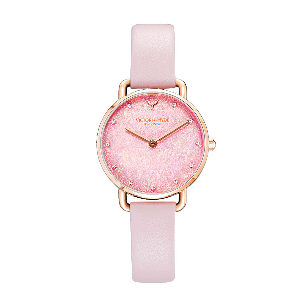 Victoria Hyde, VH1042F, Galaxy Sparkle Leder, Armband in Rosa, rosegoldenes Gehäuse, Damenuhr, Vorderansicht