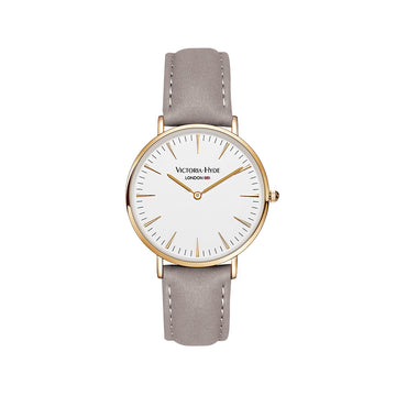 Victoria Hyde, VH3001U, Southfields Modern, Damenuhr, graues Armband, goldfarbenes Gehäuse, Vorderansicht