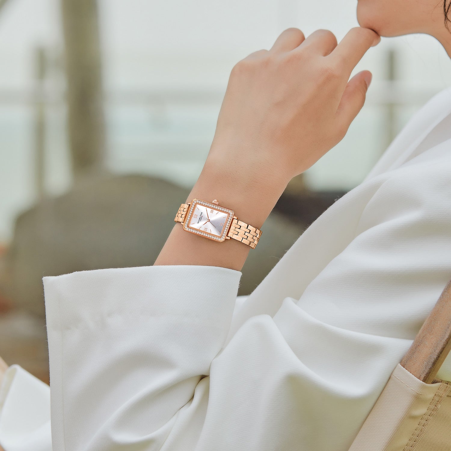 Victoria Hyde Westminster rose gold ladies' watch – square case, diamond details, Miyota movement, mineral glass, stainless steel strap, 22x28 mm.