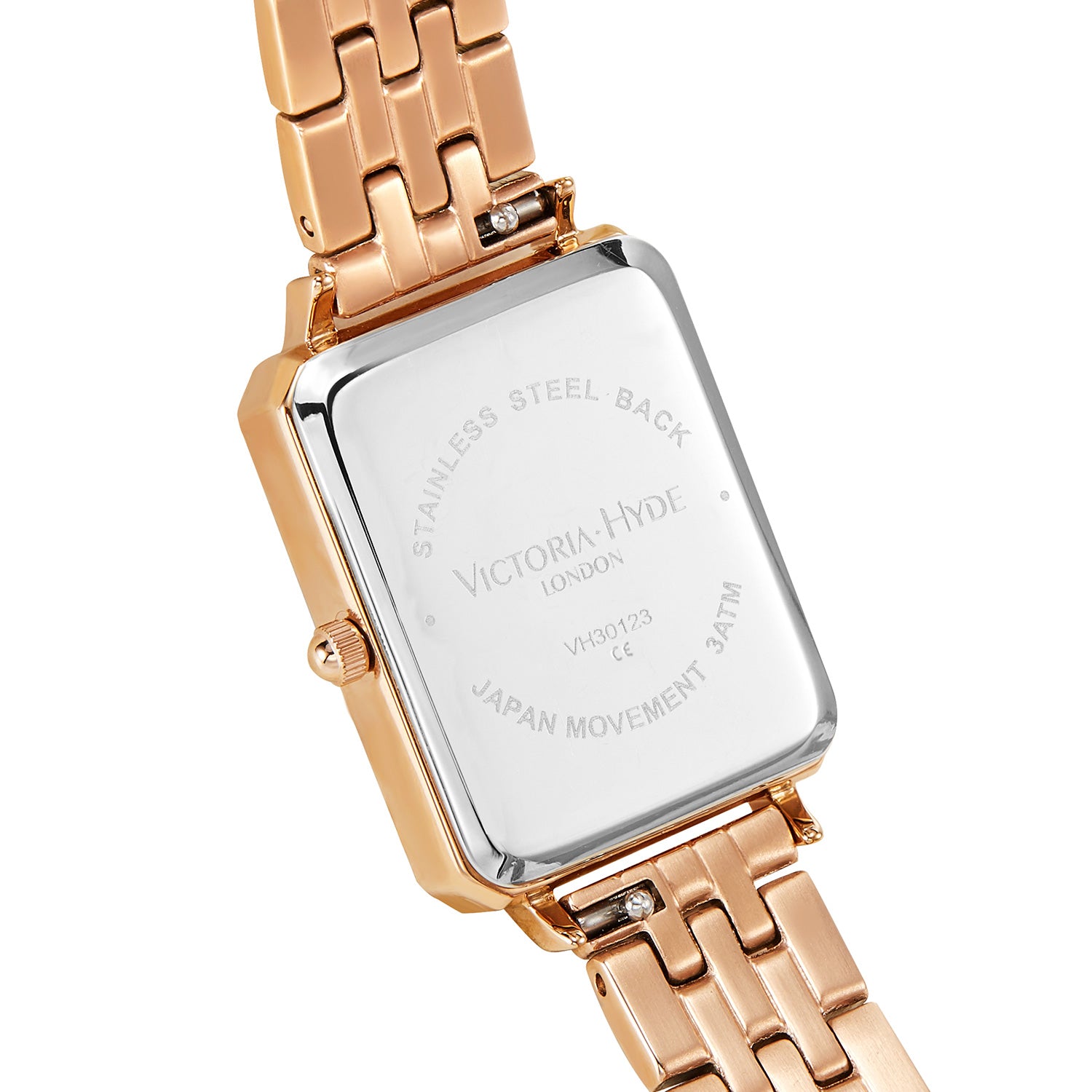 Victoria Hyde Westminster rose gold ladies' watch – square case, diamond details, Miyota movement, mineral glass, stainless steel strap, 22x28 mm.