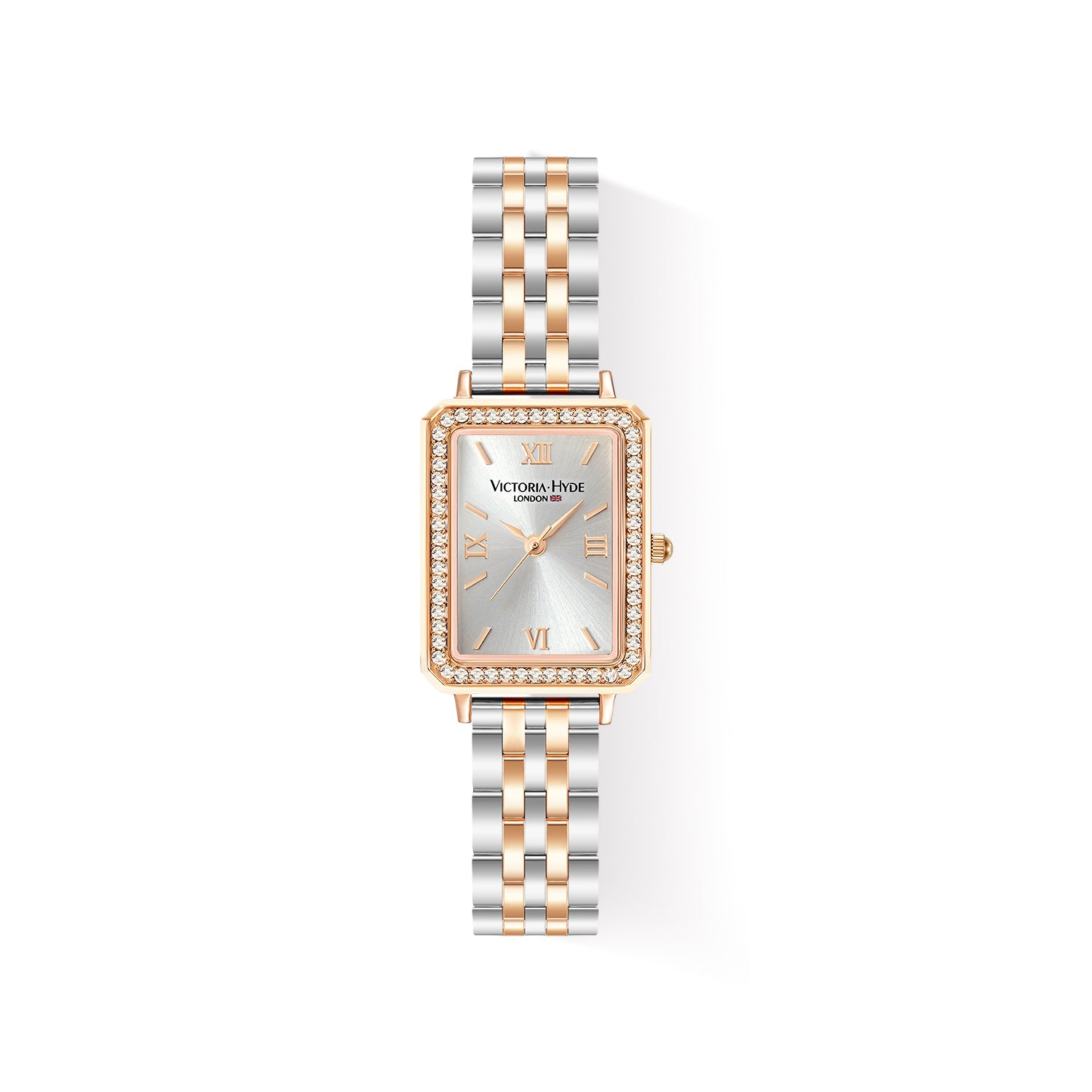 Victoria Hyde Westminster silver rose gold ladies watch – square case, diamond details, Miyota 2035, mineral glass, stainless steel band, 22x28 mm.