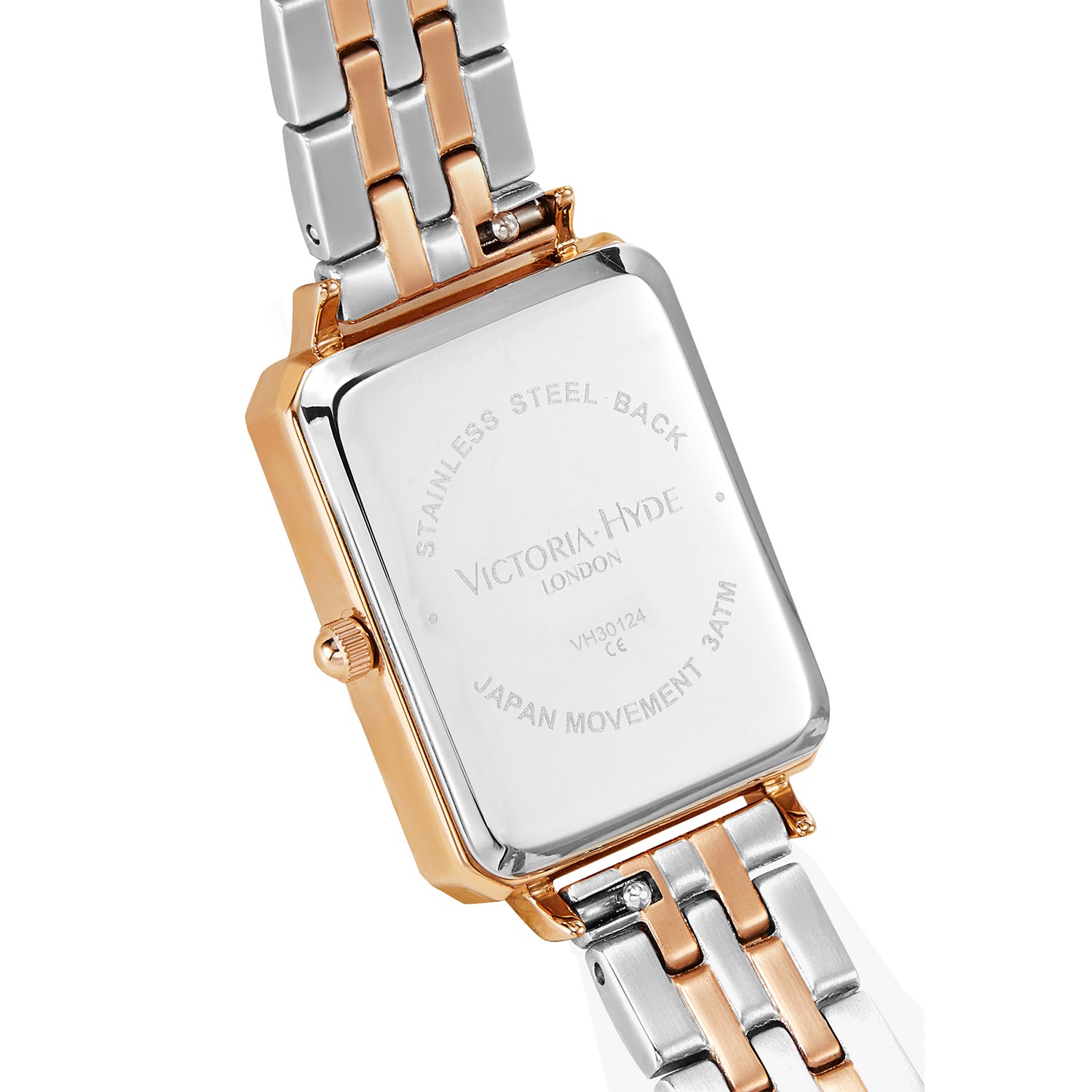 Victoria Hyde Westminster silver rose gold ladies watch – square case, diamond details, Miyota 2035, mineral glass, stainless steel band, 22x28 mm.