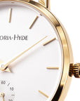 Victoria Hyde, VH4002M, Metropolitan Time Bicolor, Silbernes Mesharmband, Goldenes Gehäuse, Damenuhr, Armbanduhr, Details