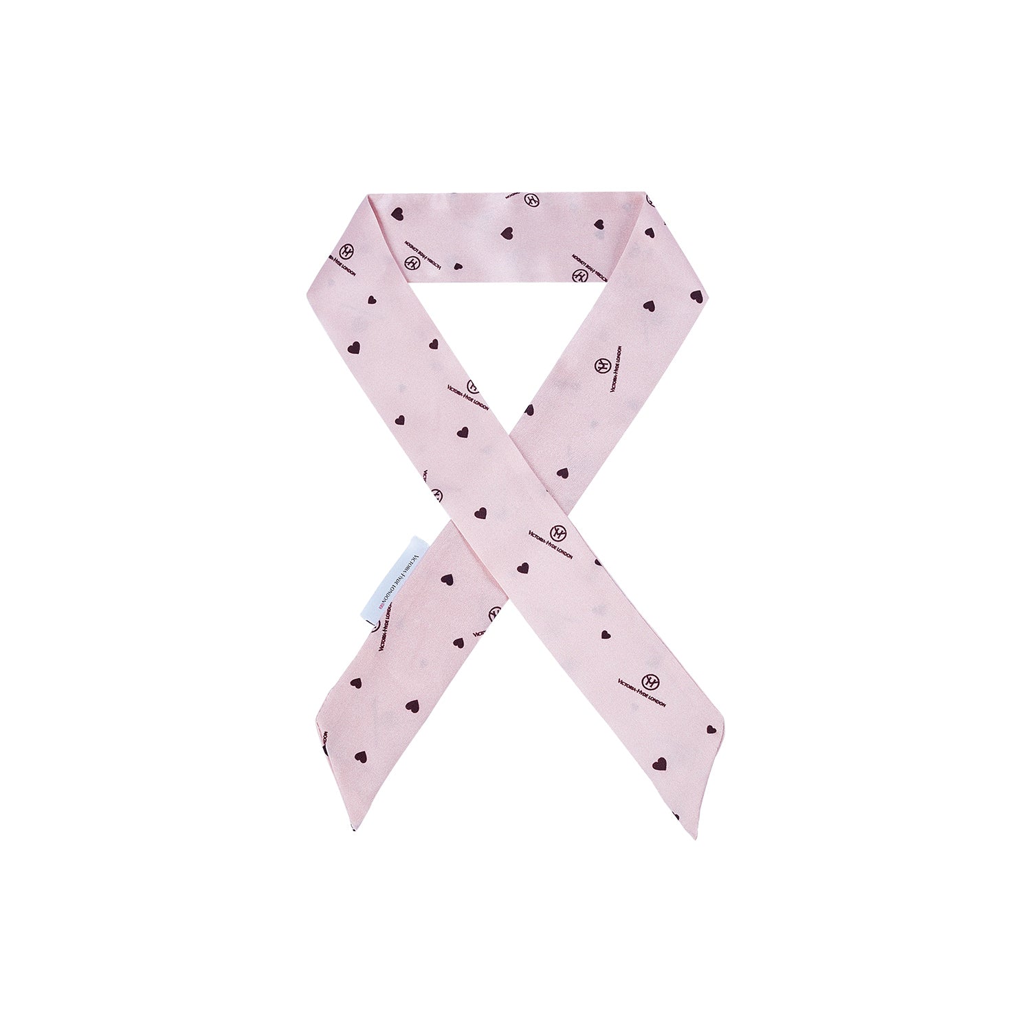 Victoria Hyde light pink silk scarf – logo print, versatile accessory for neck, wrist, or bag handle, adds a luxurious touch to any look.