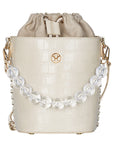 Victoria Hyde, VH60006, Bead chain bucket bag, beige, Goldfarbene hardware, Umhängetasche, Handtasche, Damentasche, Vorderansicht