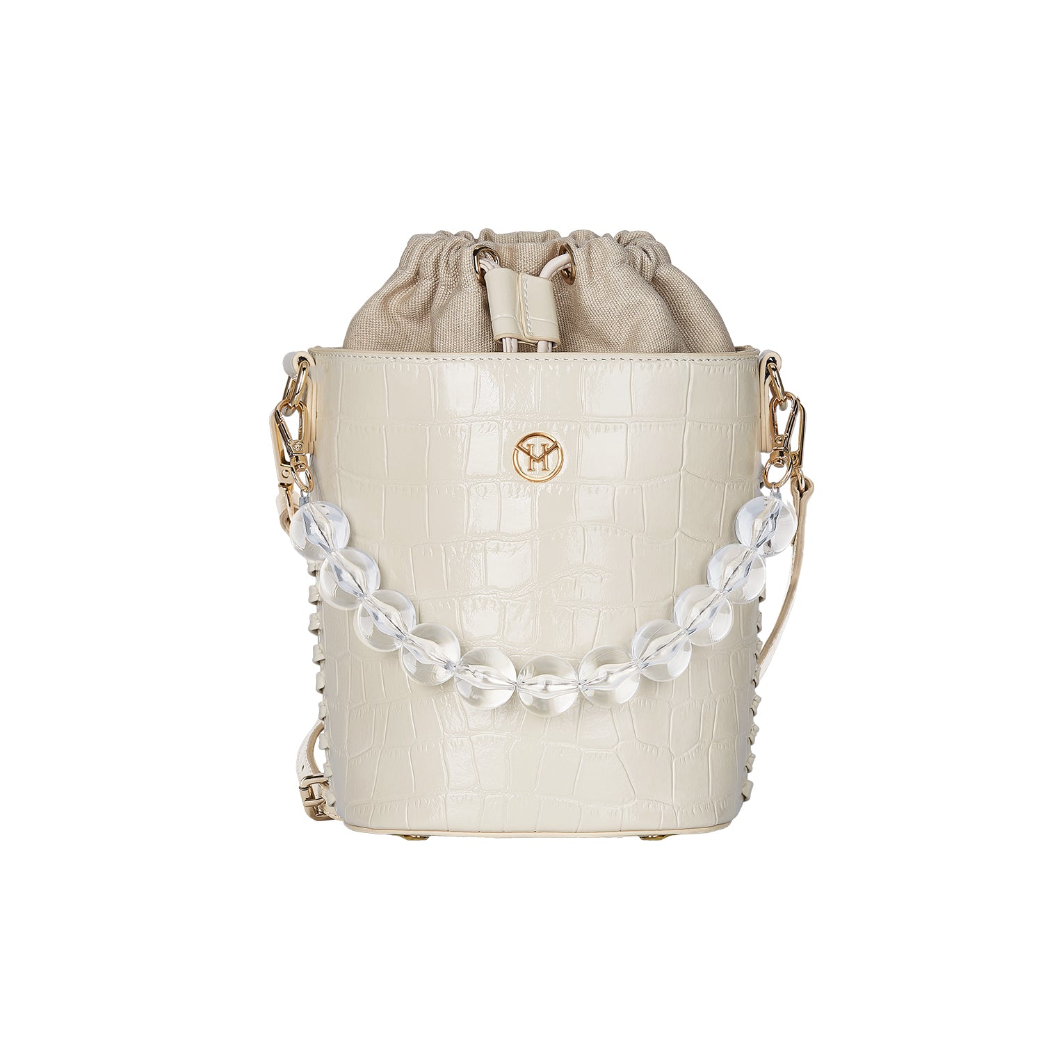 Handbag Bead Chain Bucket Bag in Beige