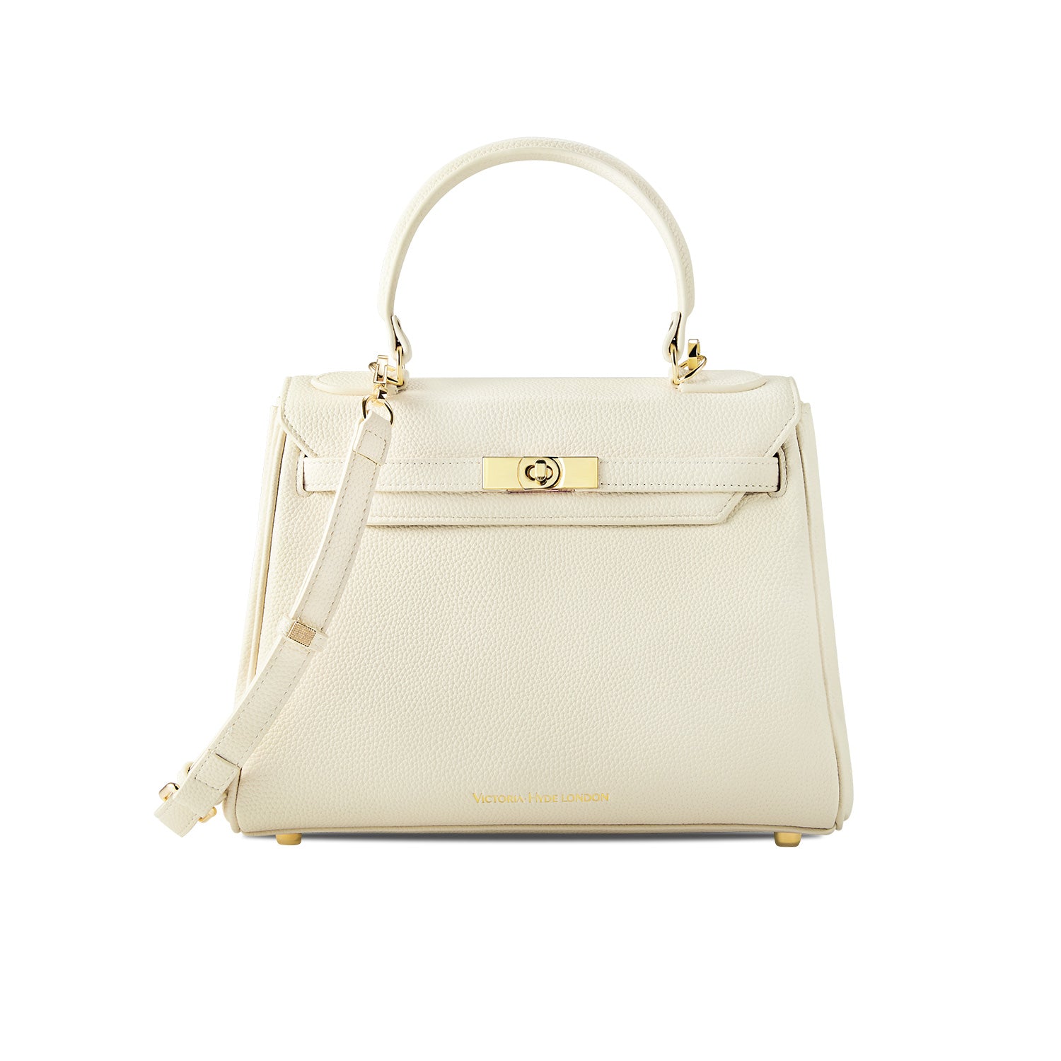 new_work_bag Victoria II white business bag-Elegant & classic Victoria Hyde handbag in Mondschein weiß. Textured vegan PU leather, light gold details. Wear as handheld, shoulder or crossbody. 28.5x22.5x12cm.