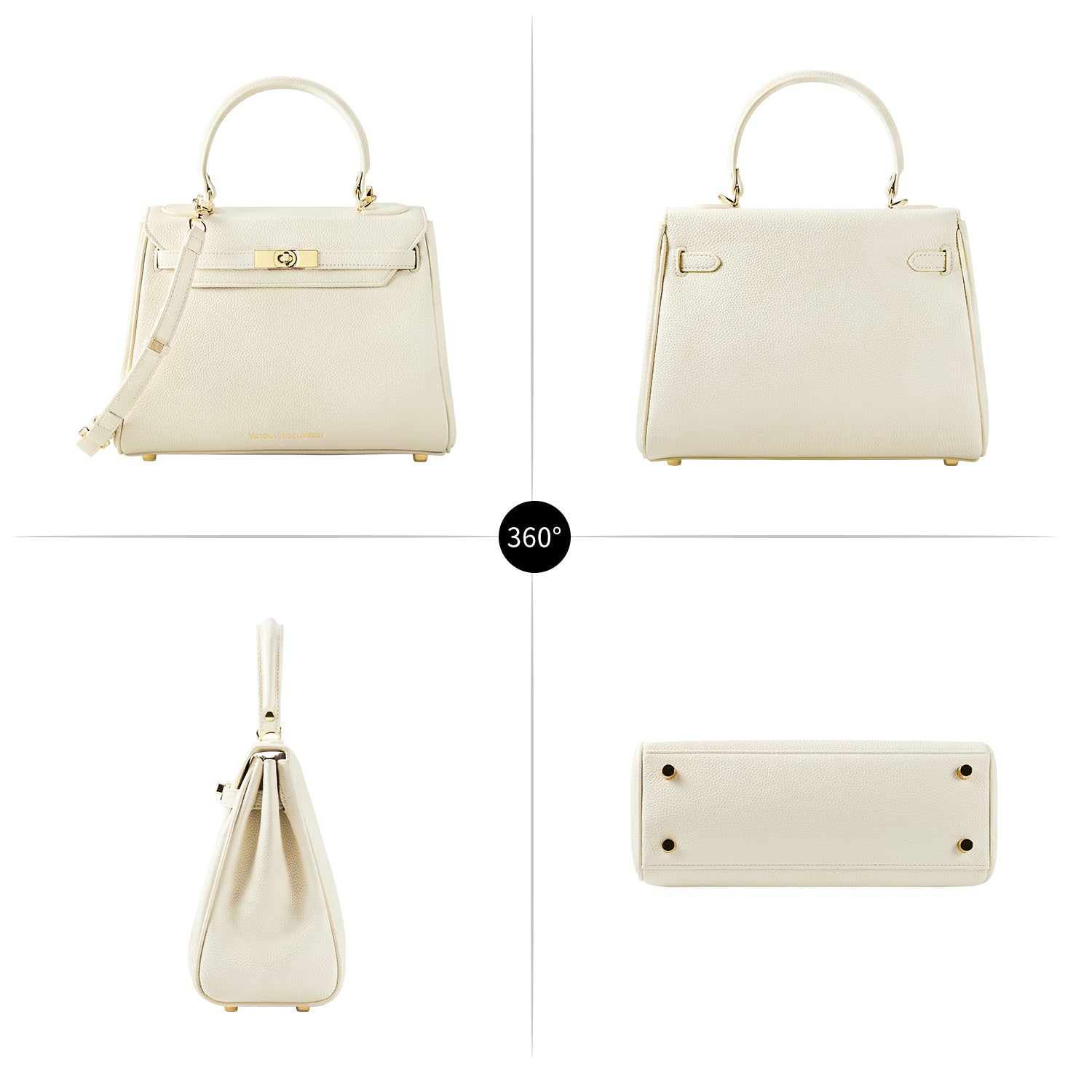 new_work_bag Victoria II white business bag-Elegant & classic Victoria Hyde handbag in Mondschein weiß. Textured vegan PU leather, light gold details. Wear as handheld, shoulder or crossbody. 28.5x22.5x12cm.