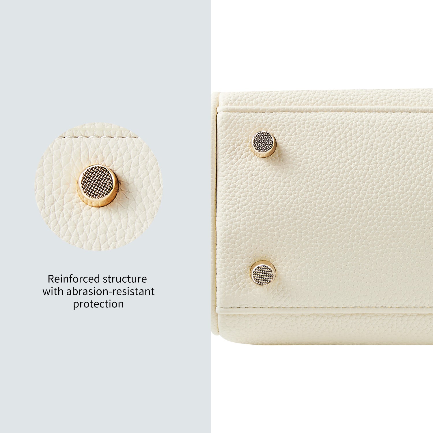 new_work_bag Victoria II white business bag-Elegant & classic Victoria Hyde handbag in Mondschein weiß. Textured vegan PU leather, light gold details. Wear as handheld, shoulder or crossbody. 28.5x22.5x12cm.