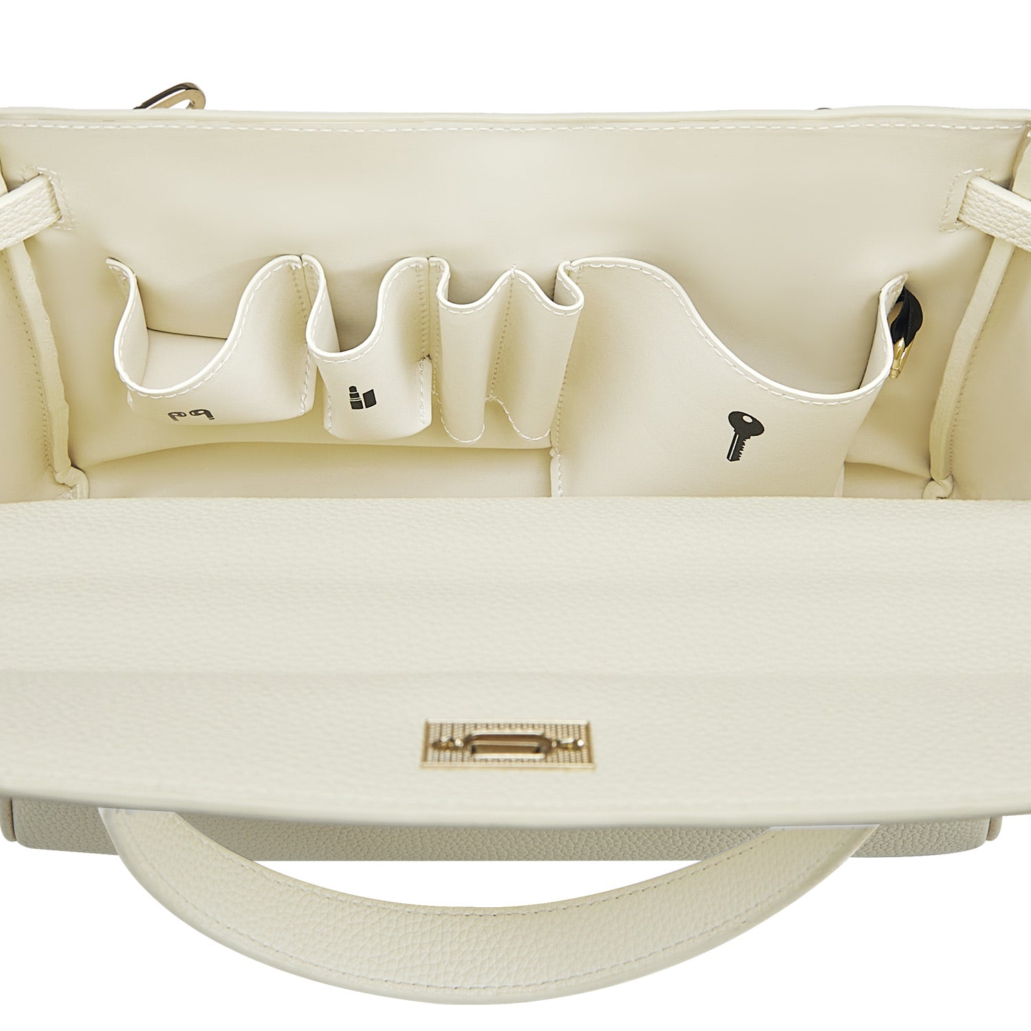 new_work_bag Victoria II white business bag-Elegant &amp; classic Victoria Hyde handbag in Mondschein weiß. Textured vegan PU leather, light gold details. Wear as handheld, shoulder or crossbody. 28.5x22.5x12cm.