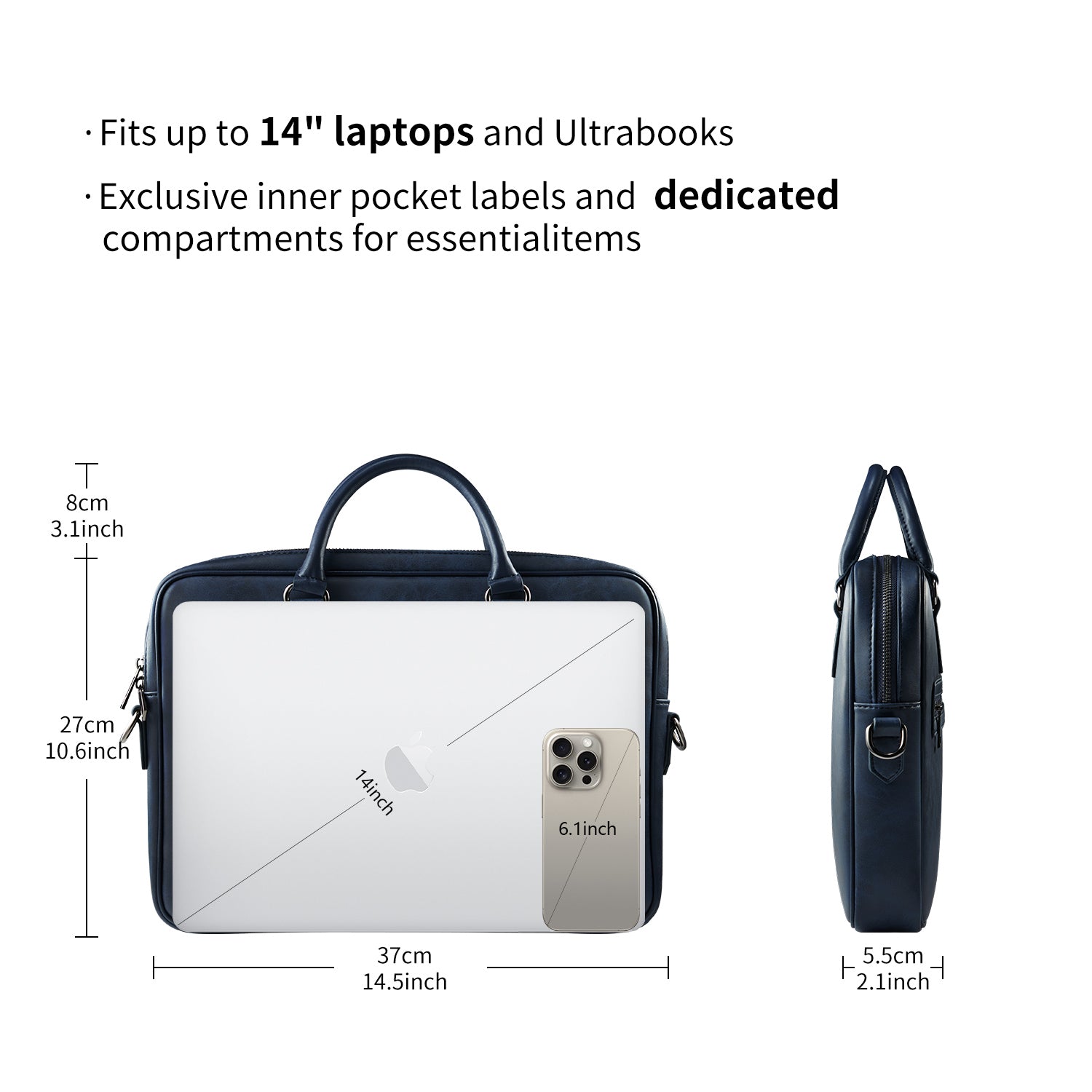 Victoria Hyde Daniel men's laptop briefcase – microfiber leather business bag with organizer, powerbank pocket, glasses holder, 37x27x5.5 cm, 0.94 kg.