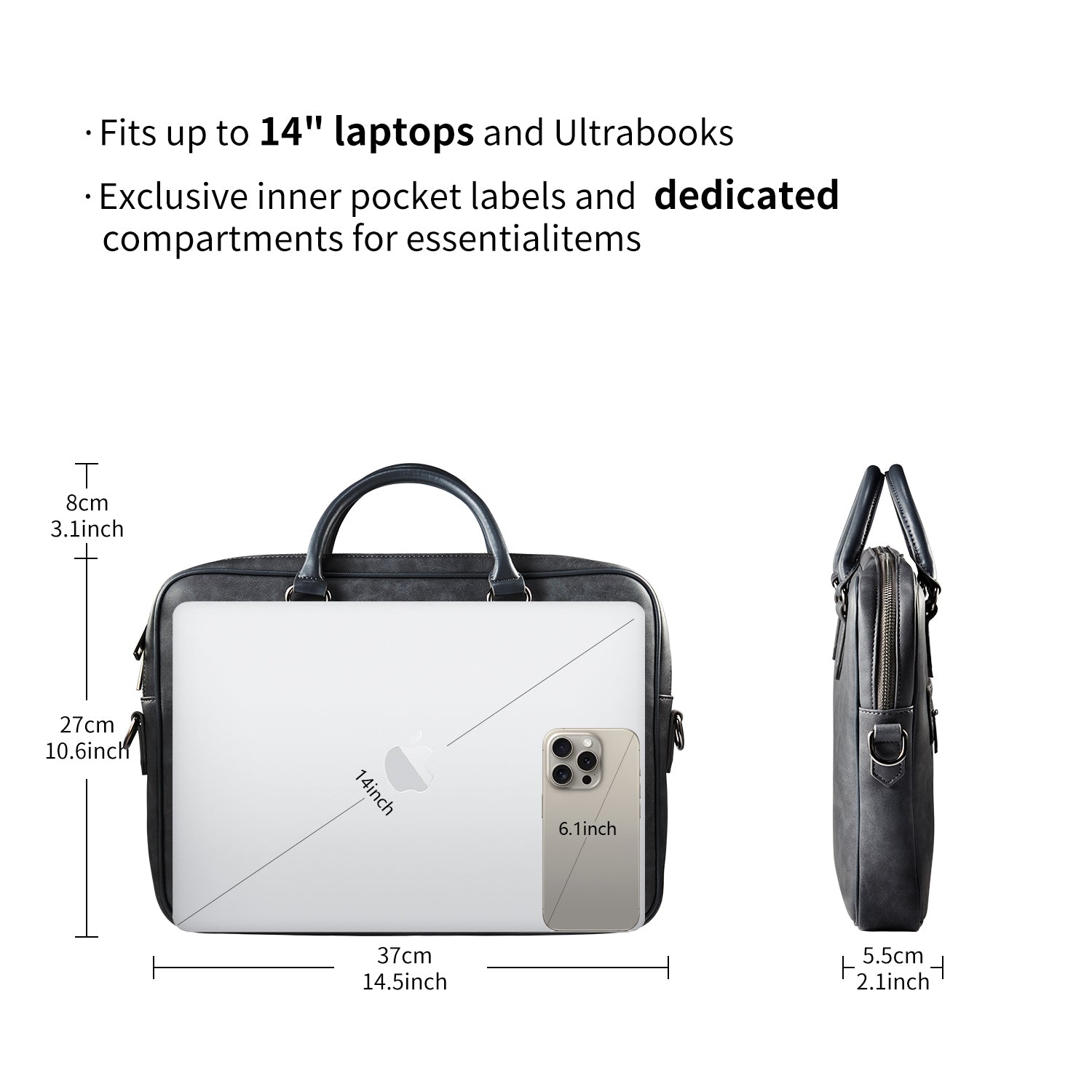 Victoria Hyde Daniel modern briefcase – men's business bag with laptop compartment, organizer, powerbank pocket, microfiber leather, 37x27x5.5 cm, 0.94 kg.