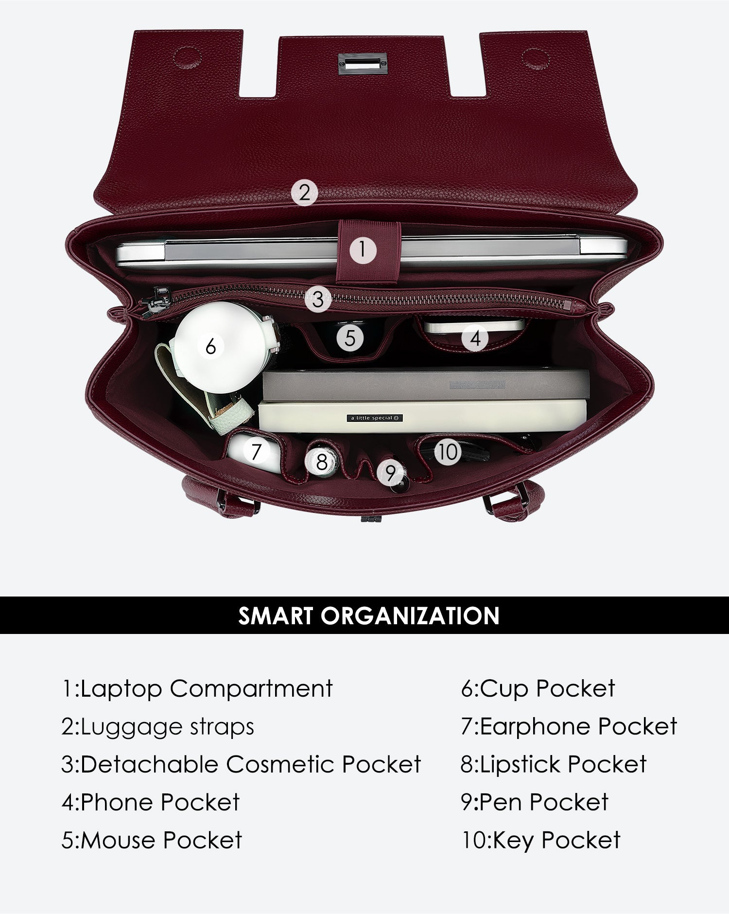 Business &amp; Laptop Handtasche Jolene groß Weinrot | Für Laptops bis zu 15"