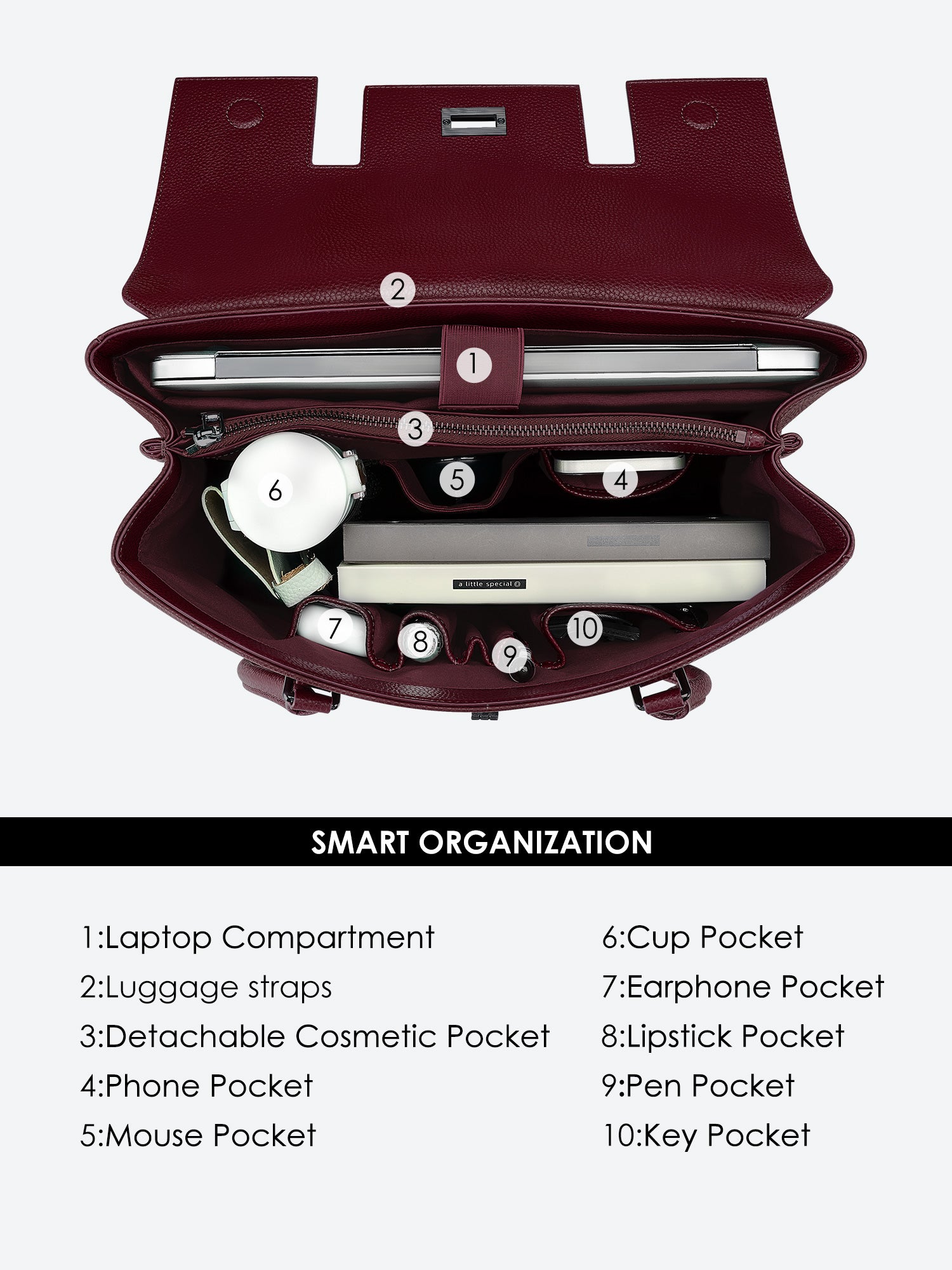New Work Bag Jolene wine red modern work bag sustainable tote bag with laptop compartment for women in business