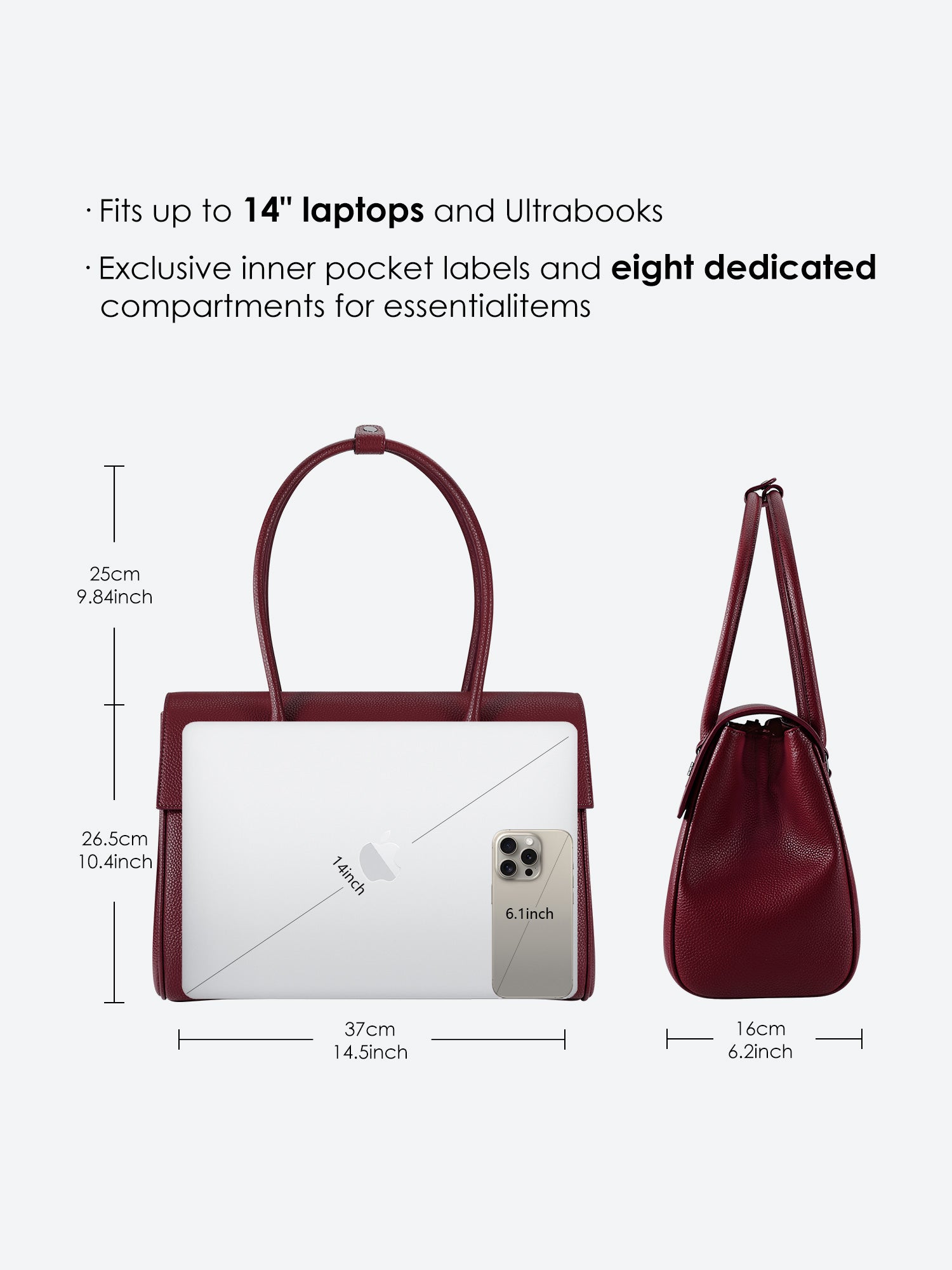 New Work Bag Jolene wine red modern work bag sustainable tote bag with laptop compartment for women in business