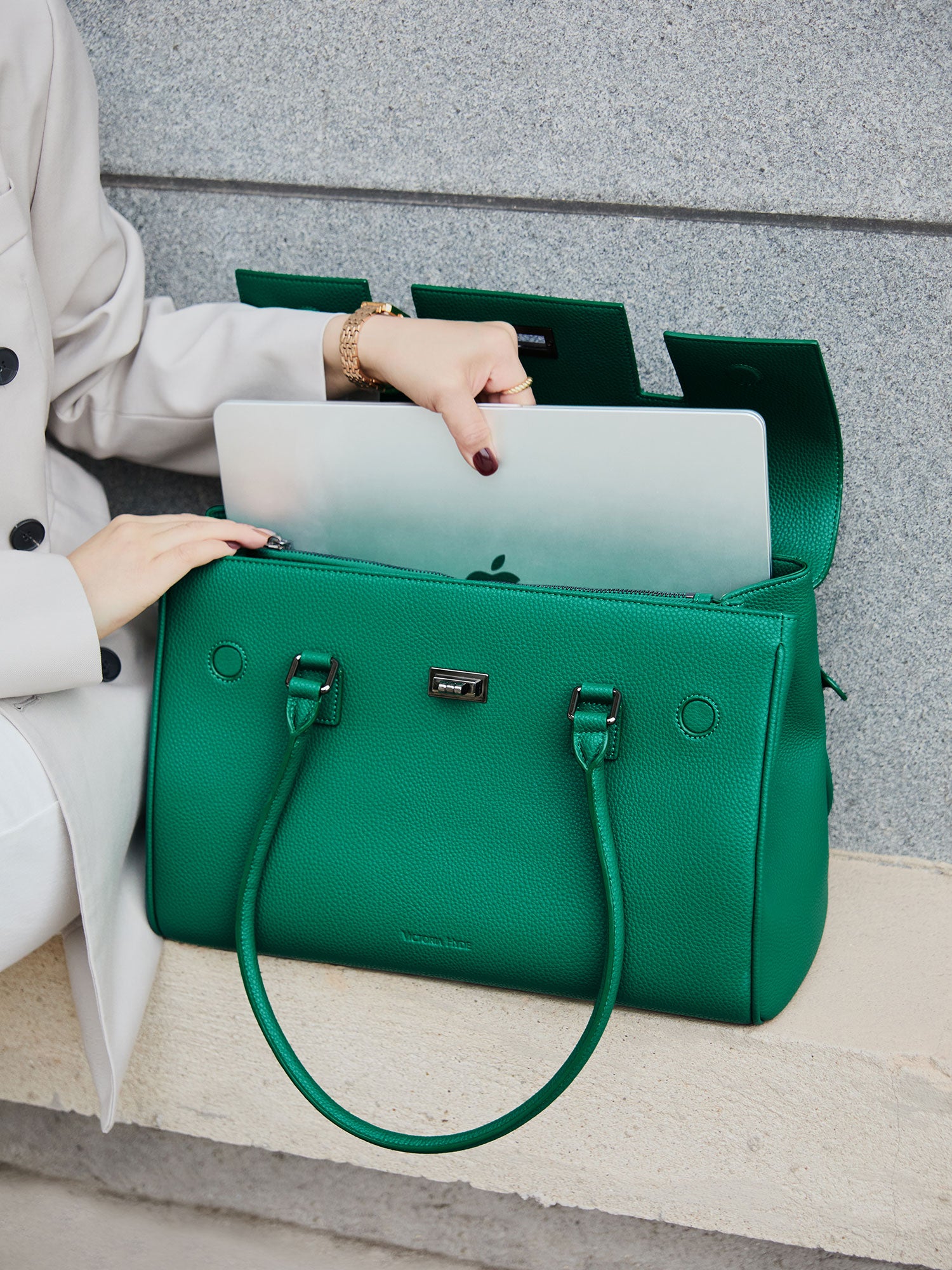 New Work Bag Jolene green modern work bag sustainable tote bag with laptop compartment for women in business