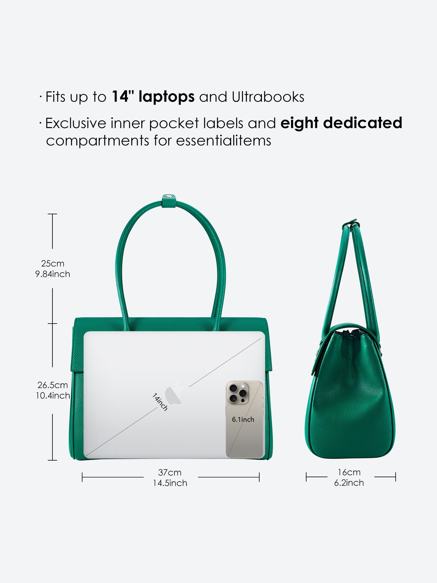 New Work Bag Jolene green modern work bag sustainable tote bag with laptop compartment for women in business