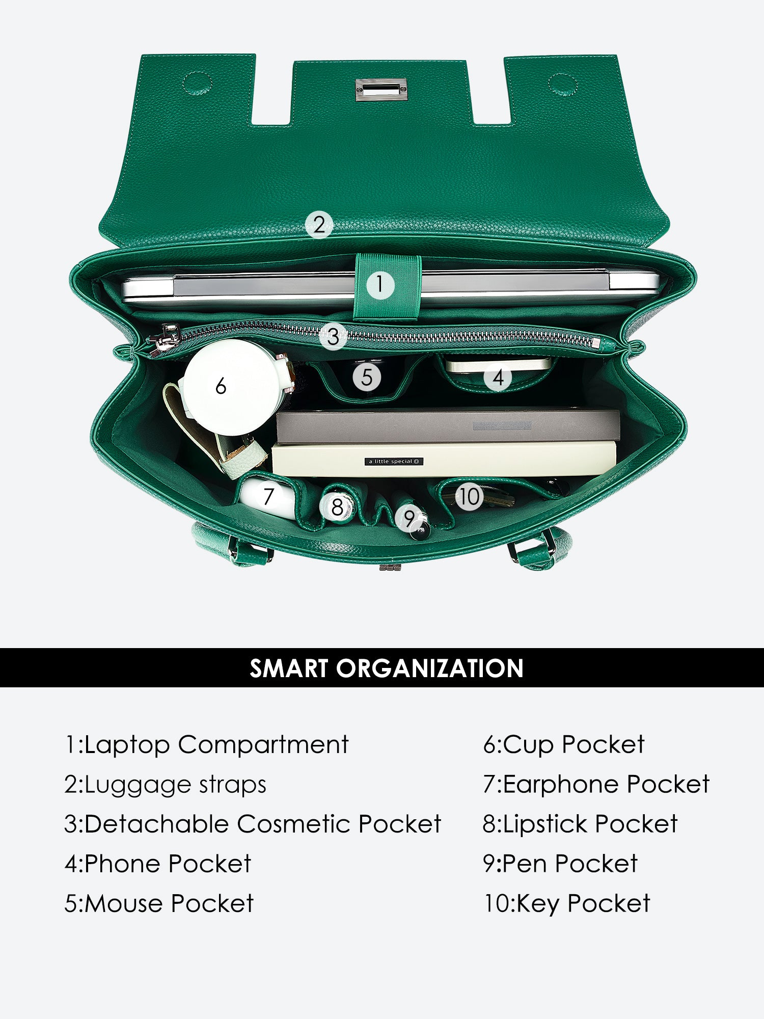 New Work Bag Jolene green modern work bag sustainable tote bag with laptop compartment for women in business
