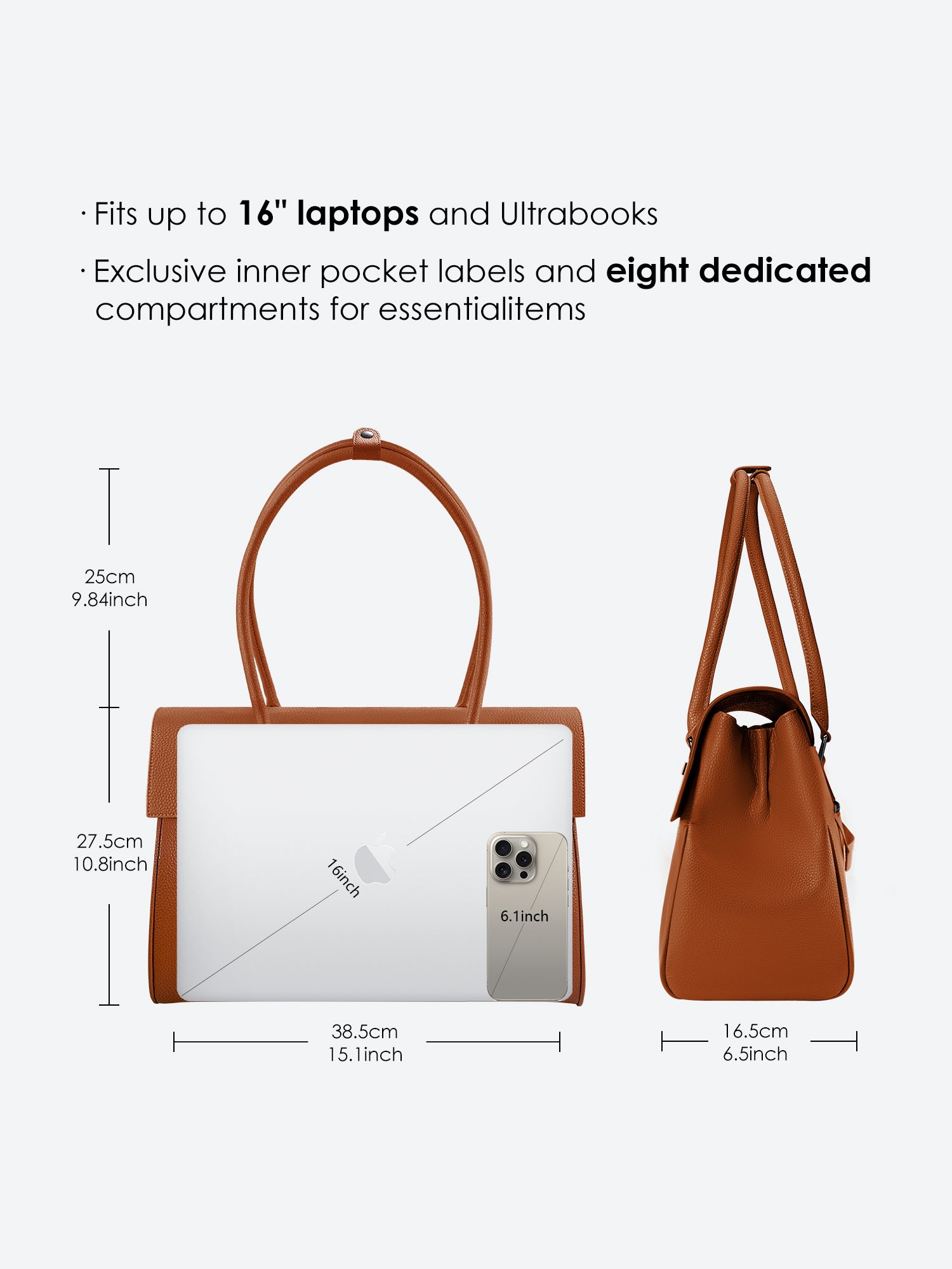 New Work Bag Jolene brown modern work bag sustainable tote bag with laptop compartment for women in business
