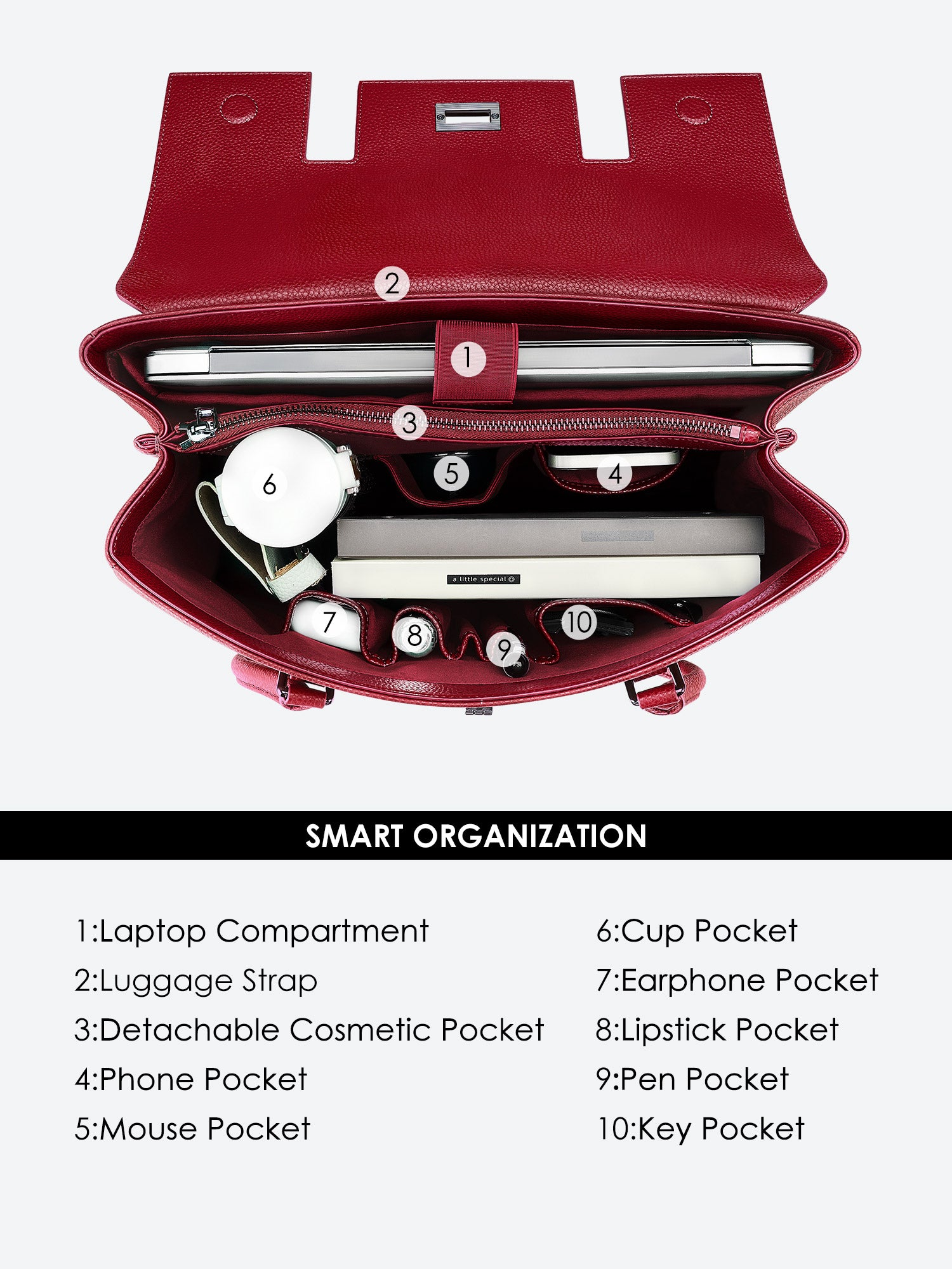 New Work Bag Jolene granet red modern work bag sustainable tote bag with laptop compartment for women in business