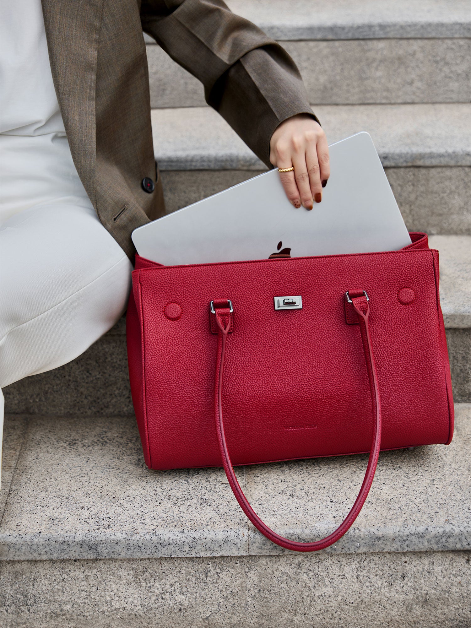 New Work Bag Jolene granet red modern work bag sustainable tote bag with laptop compartment for women in business