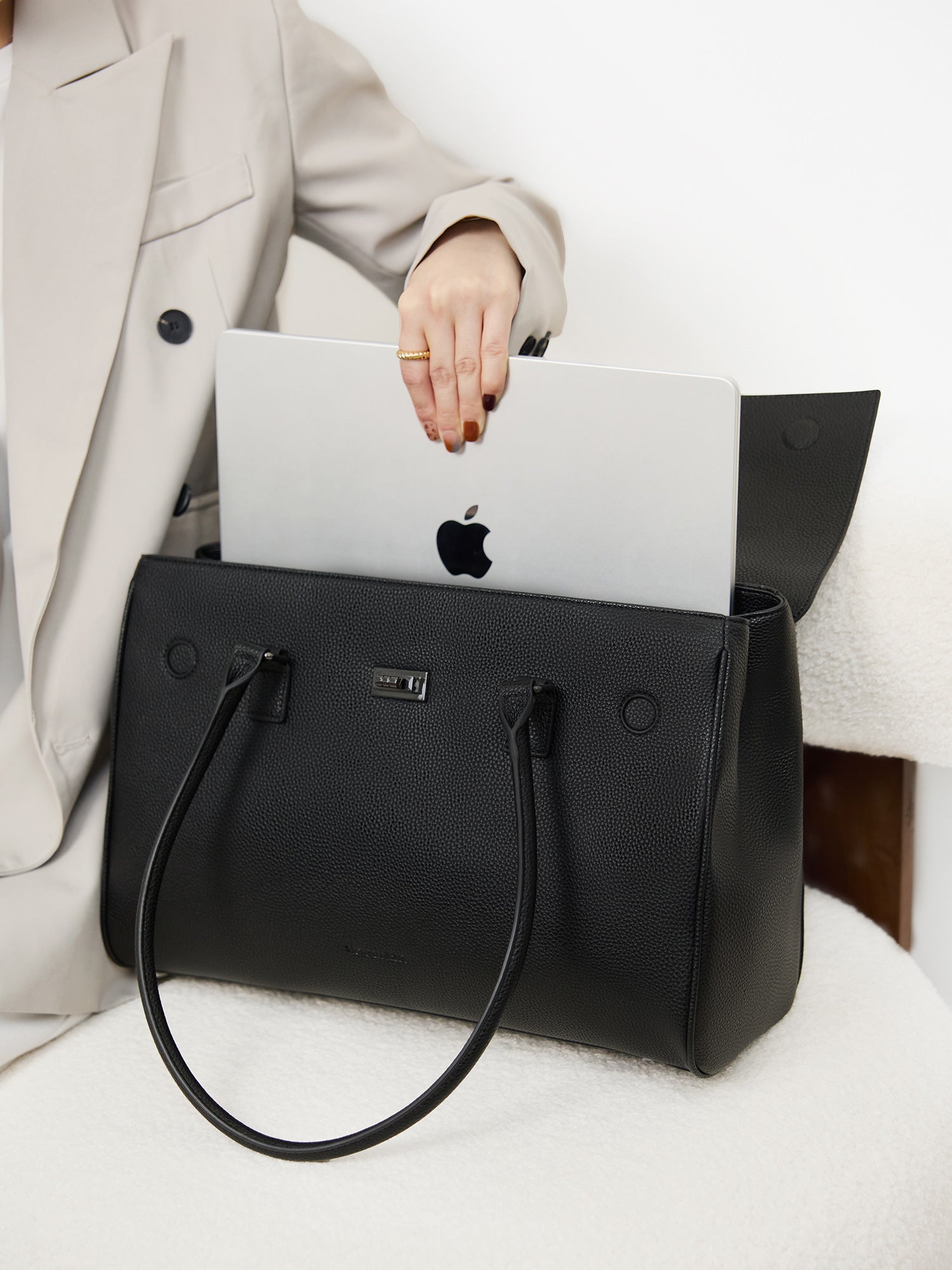 New Work Bag Jolene black modern work bag sustainable tote bag with laptop compartment for women in business