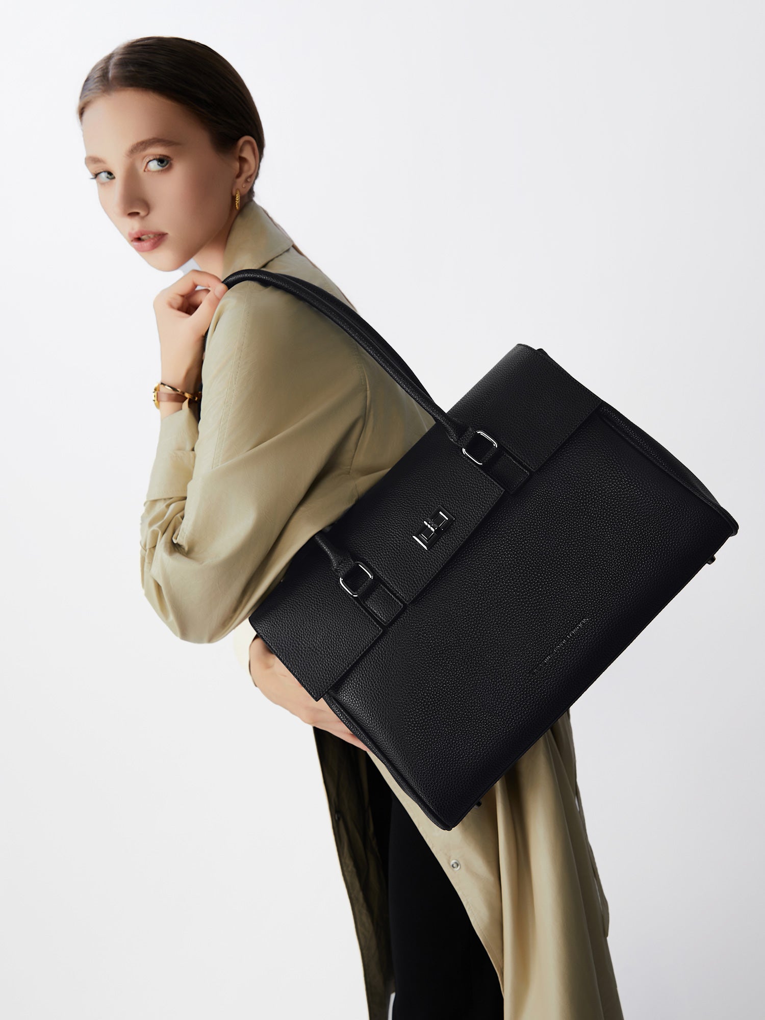 New Work Bag Jolene black modern work bag sustainable tote bag with laptop compartment for women in business