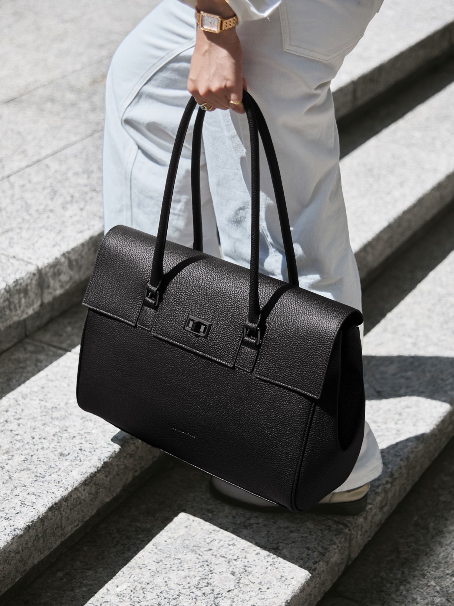 New Work Bag Jolene black modern work bag sustainable tote bag with laptop compartment for women in business