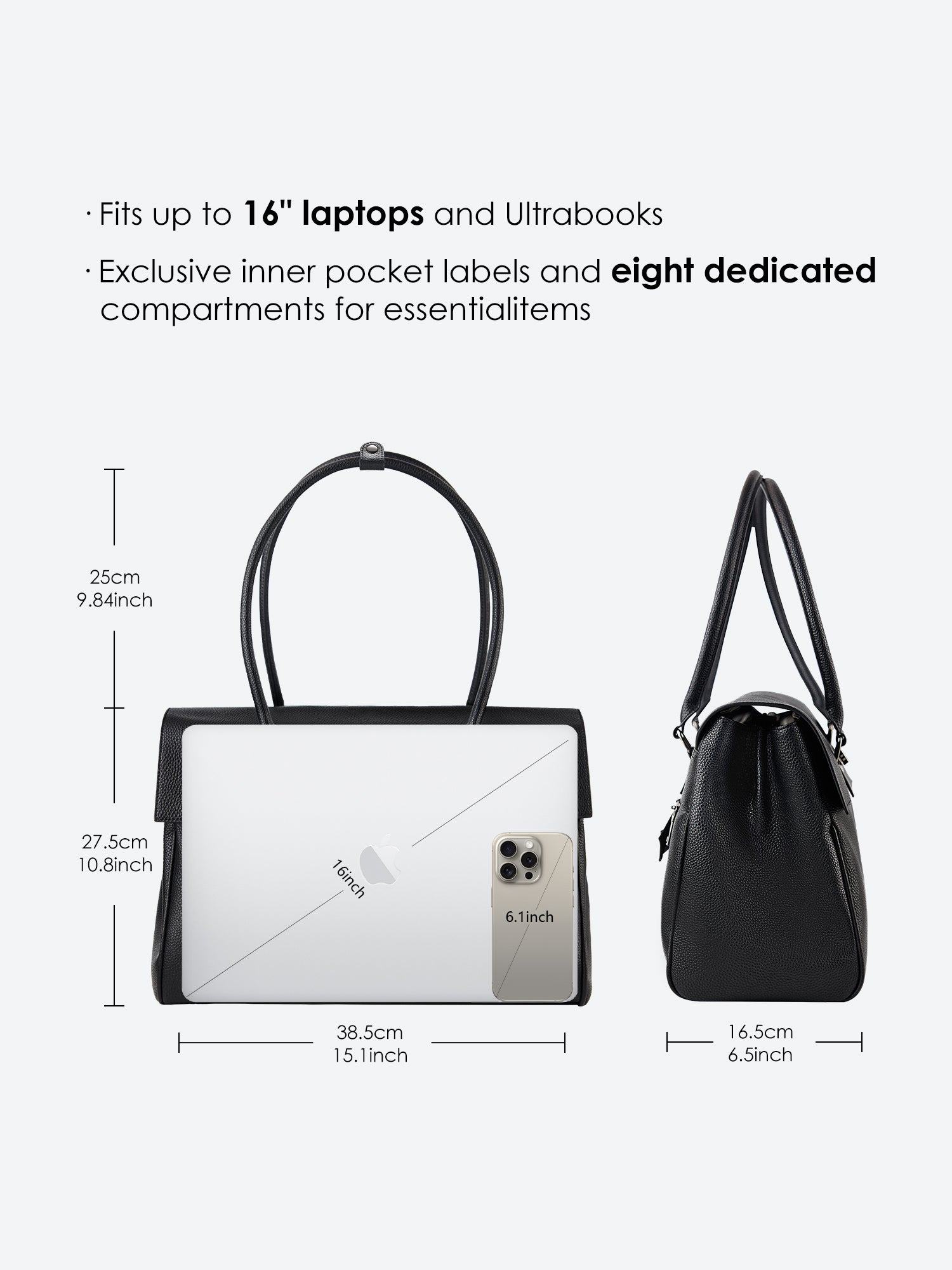 New Work Bag Jolene black modern work bag sustainable tote bag with laptop compartment for women in business