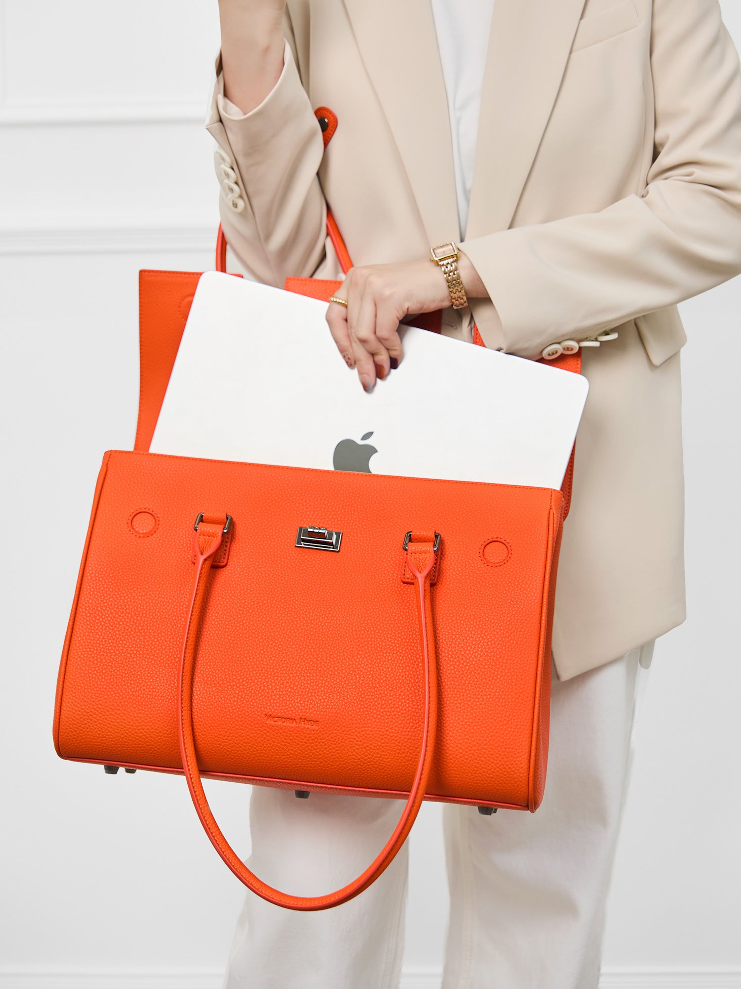 New Work Bag Jolene orange modern work bag sustainable tote bag with laptop compartment for women in business