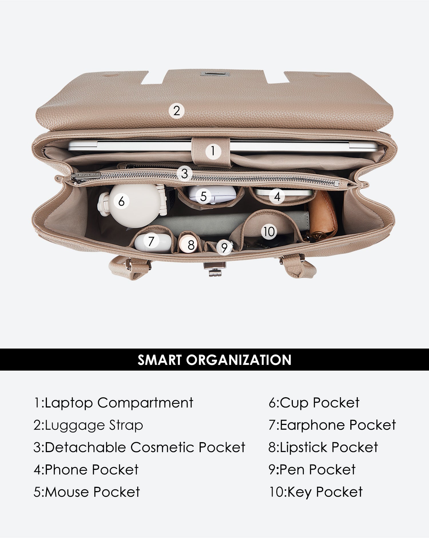 Business &amp; Laptop Handtasche Jolene groß beige | Für Laptops bis zu 15"