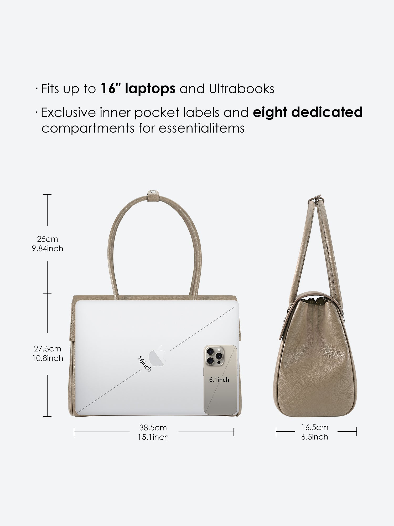 New Work Bag Jolene beige modern work bag sustainable tote bag with laptop compartment for women in business
