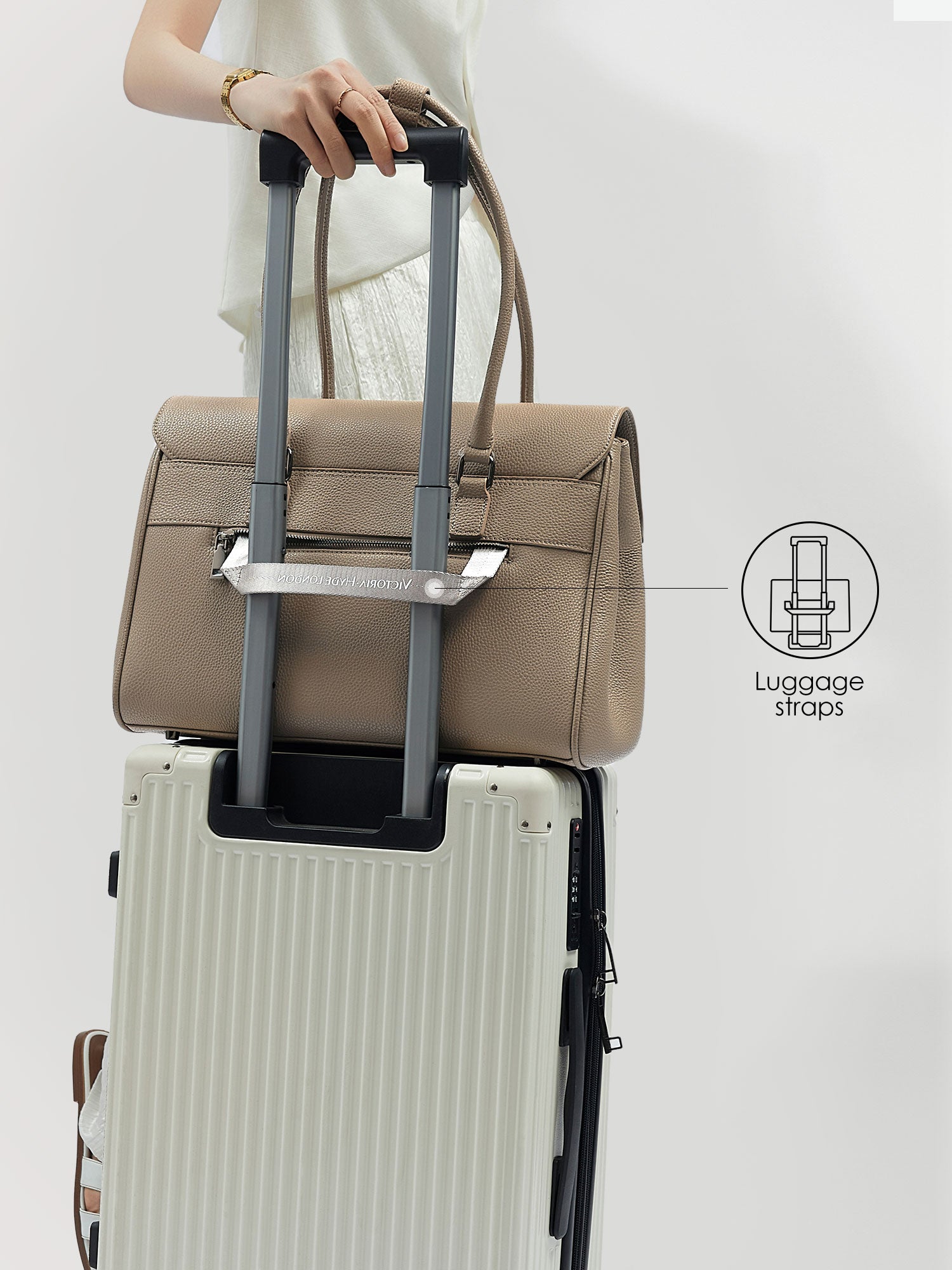 New Work Bag Jolene beige modern work bag sustainable tote bag with laptop compartment for women in business
