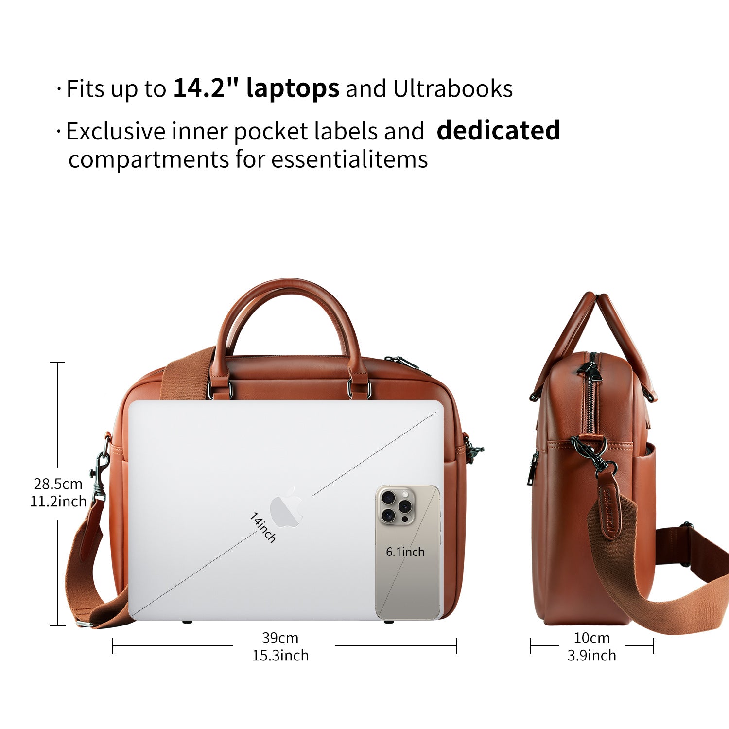 Victoria Hyde New Work business briefcase – elegant microfiber bag with leather look, laptop compartment, removable pouch, glasses holder, 39x28.5x10 cm.