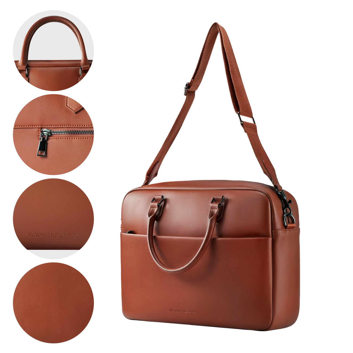 Victoria Hyde New Work business briefcase – elegant microfiber bag with leather look, laptop compartment, removable pouch, glasses holder, 39x28.5x10 cm.