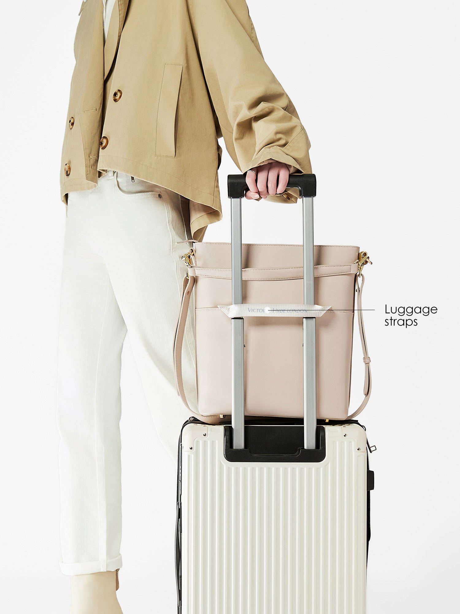 Victoria Hyde Kloey large work bag in moon-white – minimalist vegan design with laptop compartment, smart internal organisation, water-resistant & scratch-resistant. Perfect for daily office use.