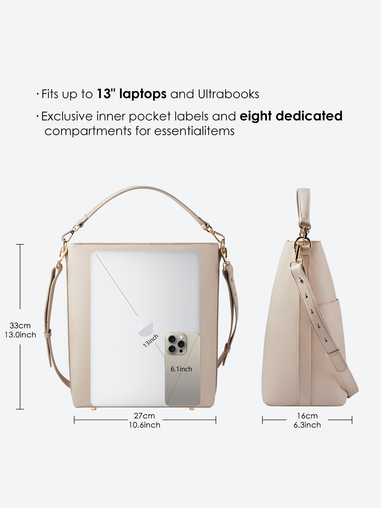 Victoria Hyde Kloey large work bag in moon-white – minimalist vegan design with laptop compartment, smart internal organisation, water-resistant &amp; scratch-resistant. Perfect for daily office use.