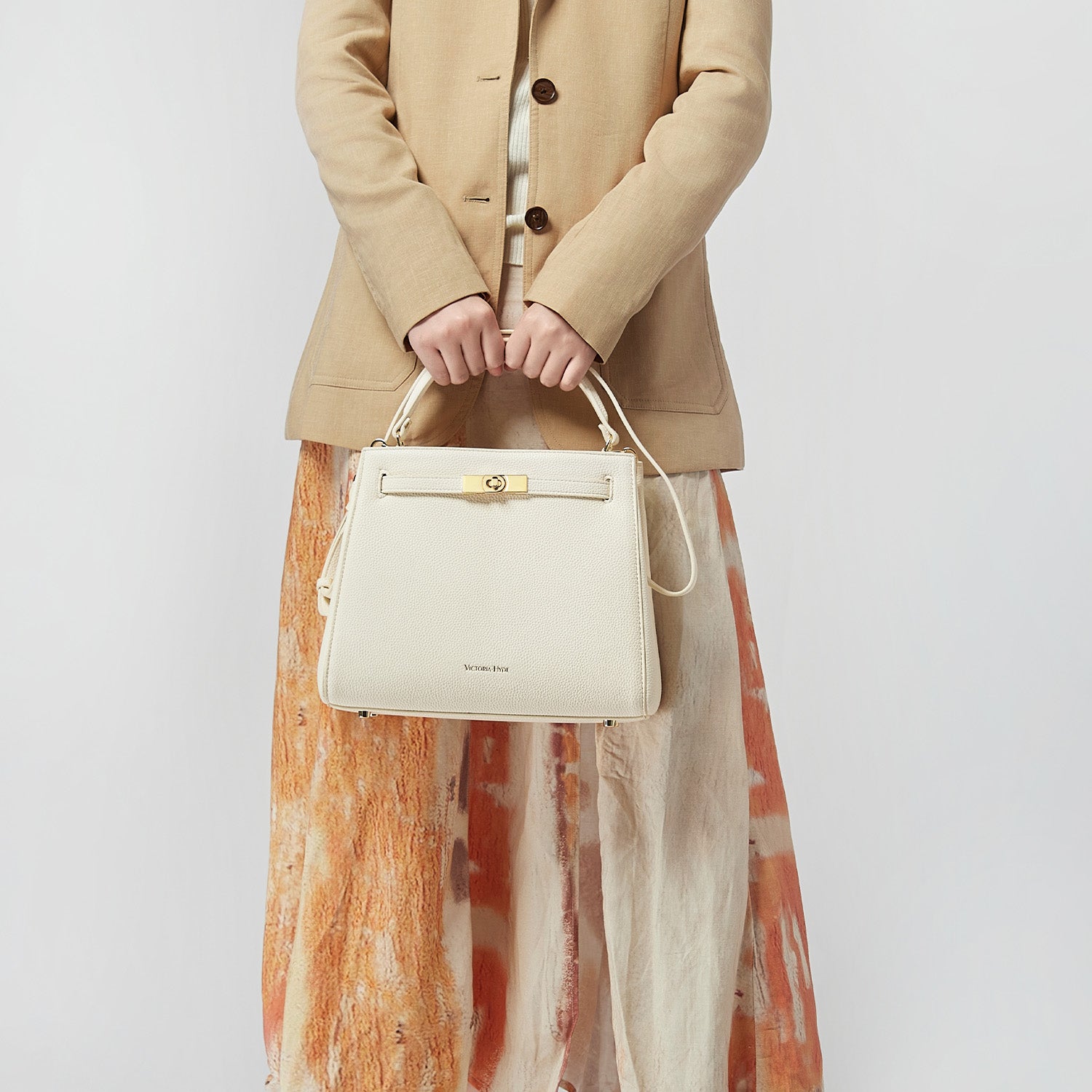 new work bag Victoria III white business bag for women in business-Victoria Hyde Victoria III work bag: lightweight PU leather shoulder bag with gold-tone clasp, fits 12.9" tablet, perfect for commuting moms &amp; business women.