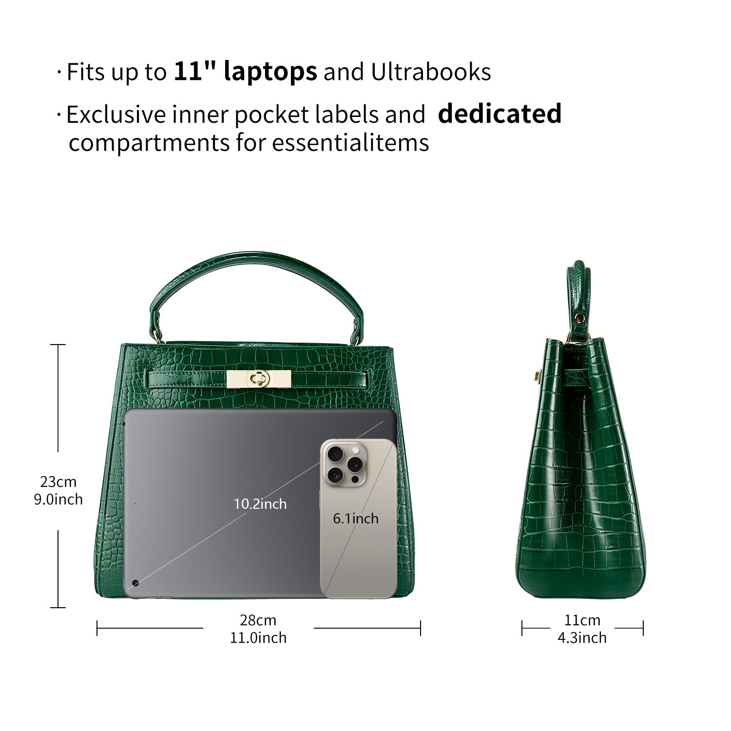 Elegante Business Handtasche Victoria III in Grün | Victoria Hyde