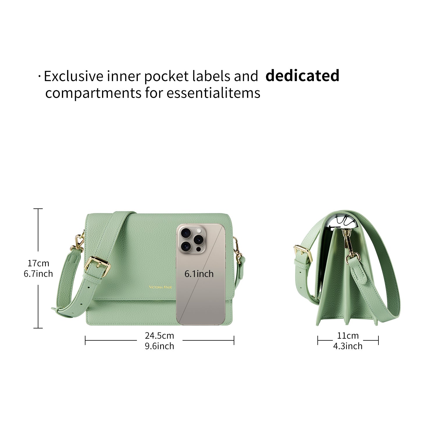 new work bag luna green business bag-Victoria Hyde Luna women's shoulder bag – lightweight 0.7kg, 24.5x17x11 cm, organizer pockets, card slots, phone holder, pen loop, for work &amp; daily use.